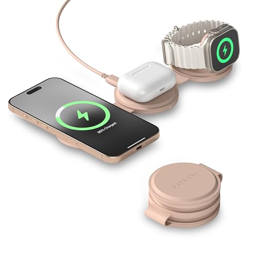 Satechi OntheGo 3-in-1 Wireless Charger, Qi2 15W Fast Charging, Desert Rose - color: Desert Rose