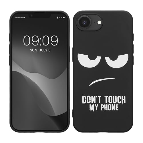 kwmobile TPU Silicone Case Compatible with Apple iPhone 17e / iPhone 16e - Case Soft Cover - Don't Touch My Phone White/Black - size: iPhone 17e / iPhone 16e