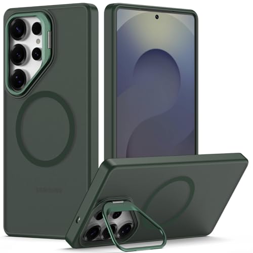 Nvollnoe for Samsung S25 Ultra Case Compatible with MagSafe Military Grade Shockproof Heavy Duty Protective Adjustable Kickstand Matte Semi Clear Phone Cover for Samsung S25 Ultra(Dark Green) - color: Dark Green