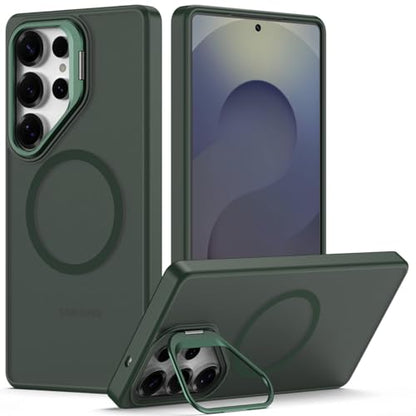 Nvollnoe for Samsung S25 Ultra Case Compatible with MagSafe Military Grade Shockproof Heavy Duty Protective Adjustable Kickstand Matte Semi Clear Phone Cover for Samsung S25 Ultra(Dark Green) - color: Dark Green