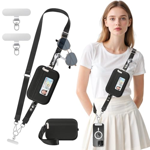MoKo Adjustable Phone Crossbody Lanyard with Detachable RFID Wallet - color: Black