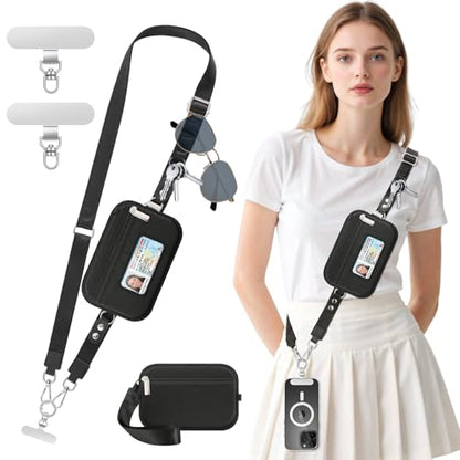 MoKo Adjustable Phone Crossbody Lanyard with Detachable RFID Wallet - color: Black