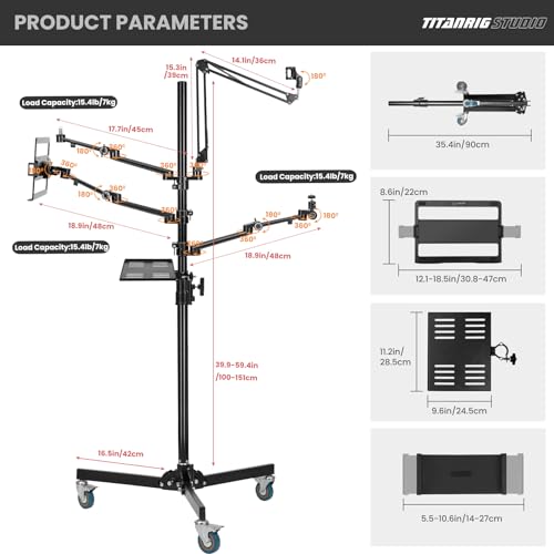 TARION 5-in-1 Live Streaming Floor Stand with Wheels 61" Titanrig Studio - size: 5-in-1 Floor Set