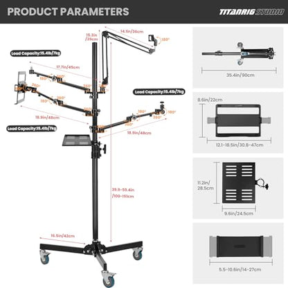 TARION 5-in-1 Live Streaming Floor Stand with Wheels 61" Titanrig Studio - size: 5-in-1 Floor Set