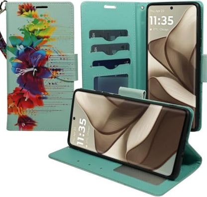 Zase for Motorola Moto G 5G (2025/2026) & Moto G Play (2026) Wallet Phone Case Protective Cover [RFID Blocking] PU Leather Purse Magnetic Closure w/Kickstand Card Slot Wrist Strap (Tropical Flowers) - color: Tropical Flowers