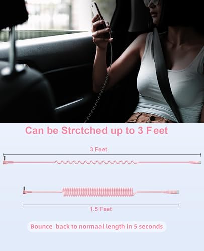 90 Degree USB A to USB C Cable Coiled, 3FT USB C Cable 3A Fast Charging - color: Pink, size: 3FT