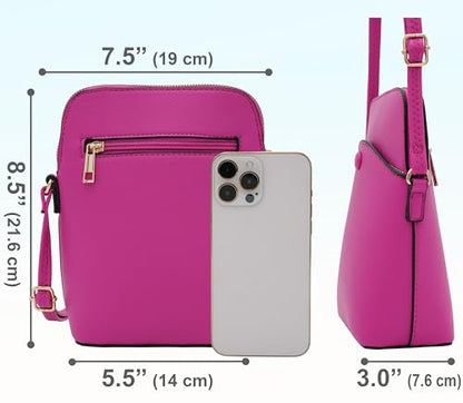 Small Crossbody Bag with Gold Hardware, Mini Shoulder Purse with Adjustable Strap - color: Fushia