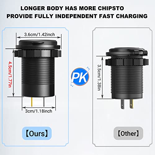 USB C Car Charger Socket – 58W Lengthened RV USB Outlet 12V Socket Dual 20W PD3.0 USB-C and 18W QC3.0 Car USB Port with Button Power Switch for Boat Marine Motorcycle
