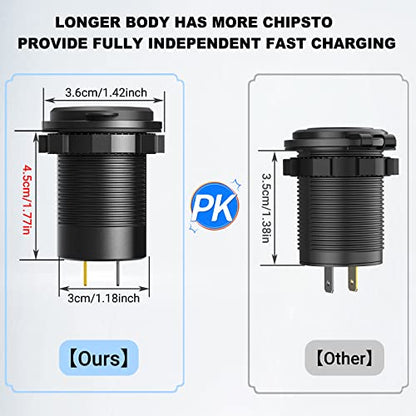 USB C Car Charger Socket – 58W Lengthened RV USB Outlet 12V Socket Dual 20W PD3.0 USB-C and 18W QC3.0 Car USB Port with Button Power Switch for Boat Marine Motorcycle