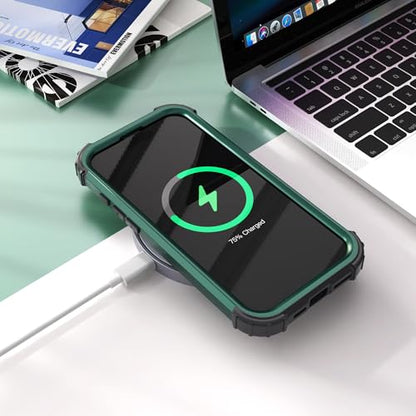IDweel for iPhone 17 Case with Screen Protector for Women, 3 in 1 Shockproof Slim Fit Hybrid Heavy Duty Hard PC Cover Soft Silicone Bumper Full Body Anti-Fingerprint Case, Graphite Green/Black - color: Graphite Green/Black