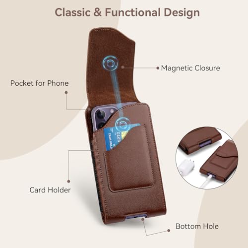 nuoku Phone Holster for Men Belt with Card Holder for iPhone Air 17/16/15/14/13/12/11 Pro Max, Cell Phone Belt Holder for Men Compatible with Samsung Galaxy S25,S24,S23/A54 A53 A52(Brown) - color: Brown