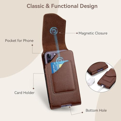 nuoku Phone Holster for Men Belt with Card Holder for iPhone Air 17/16/15/14/13/12/11 Pro Max, Cell Phone Belt Holder for Men Compatible with Samsung Galaxy S25,S24,S23/A54 A53 A52(Brown) - color: Brown