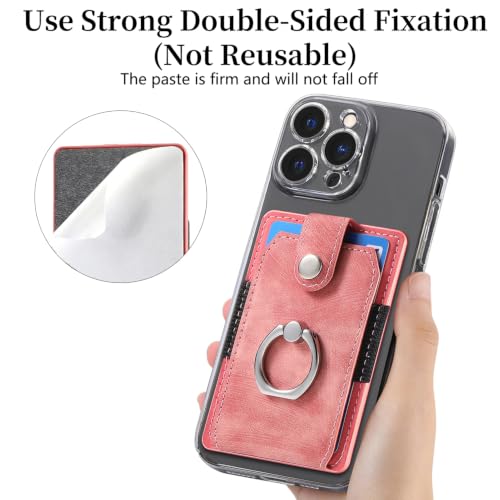Cell Phone Card Holder with Ring Grip,Adhesive Phone Card Wallet,Pink - color: Pink