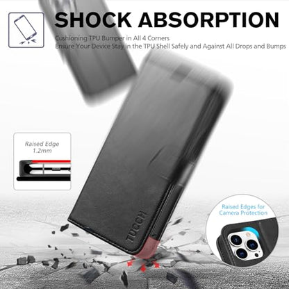 TUCCH Wallet Case for iPhone 13 Pro (6.1") 2021, 3 Card Holders, Black | RFID Blocking, Viewing Stand, Shockproof TPU Shell, PU Leather, Magnetic Closure, Protective Folio Flip Cover - color: Black