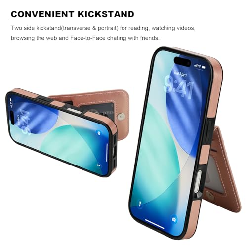 KIHUWEY for iPhone 17 Wallet Case Card Holder Kickstand, Rose Gold | Credit Card Slots, PU Leather, Magnetic Clasp, Flip Heavy Duty Protection Cover for Men and Women - color: Rose Gold