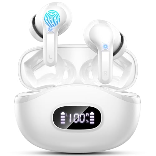 Wireless Earbuds Bluetooth 5.4, 2026 48Hrs Playtime Bluetooth Headphones, ENC Noise Cancelling Mic for Clear Calls, IPX7 Waterproof, Hi-Fi Stereo Deep Bass, USB-C Sport Ear Buds for Phone Laptop White - color: ivory white