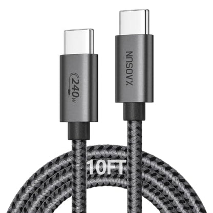 XAOSUN 240W USB C to USB C Cable, USB C 2.0 Fast Charging Cable, Grey 10FT - size: 10FT