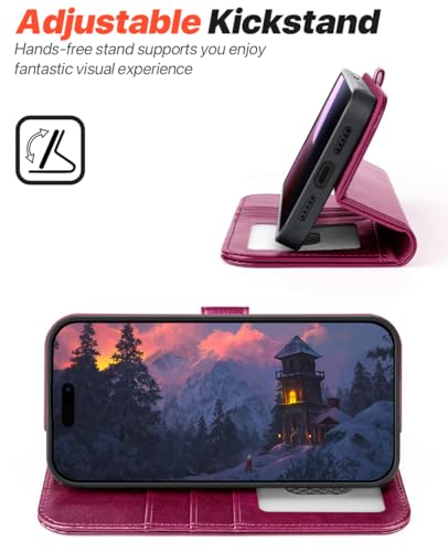 OCASE for iPhone 17 Pro Detachable Wallet Case with Card Holder, 2 in 1 PU Leather Flip Folio with RFID Blocking Stand Wrist Strap Shockproof Phone Cover 6.3 Inch 2025, Burgundy - color: Burgundy, size: iPhone 17 Pro
