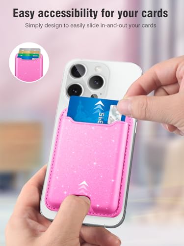 TopMade for Magsafe Wallet, Sparkle Magnetic Card Holder for iPhone 17, iPhone 16/15/14/13/12 Series, Leather Magnetic Phone Wallet with Powerful Magnet, RFID Blocking, Fit 4 Cards, Glitter Pink - color: Glitter Pink