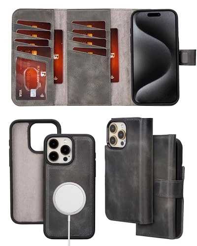 Bayelon Wallet Case for iPhone 15 Pro Max, Trifold Leather Wallet, Detachable Magnetic Flip Folio Cover, Card Holder, iPhone 15 Pro Max Wallet Case, MagSafe Compatible, RFID Blocking (Smoked Black) - color: Smoked Black, size: iPhone 15 Pro Max