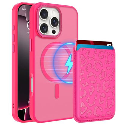 Magnetic Designed for iPhone 16 Pro Case 6.3" 2024, Hot Pink | [Compatible with Magsafe] [with Wallet & Card Holder] [Cute Cheetah Print] Slim Translucent Matte Phone Case - color: Hot Pink+Cheetah, size: iPhone 16 Pro
