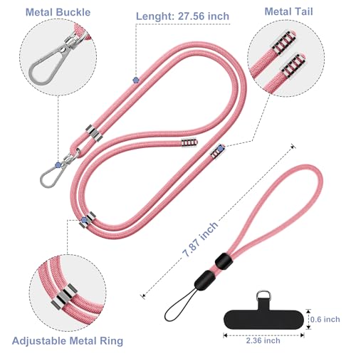 takyu 2 Pack Adjustable Cell Phone Lanyard & 2 Pack Phone Wrist Strap with Tether Tabs Compatible for iPhone Android Smartphones - Black Pink - color: Black+pink