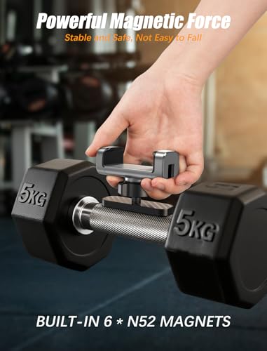 MOKPR Gym Magnetic Phone Holder【Strong Magnets】 360 Adjustable Gym Mount - color: Grey Black