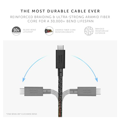 Native Union Anchor Cable 240W – 10ft Reinforced Braided USB-C to USB-C Power Delivery 3.1 Charging Cable with Weighted Knot – for iPhone 17 Pro Max/17e, MacBook Pro 14"/16" M5, Air M5, Neo (Cosmos) - color: Cosmos