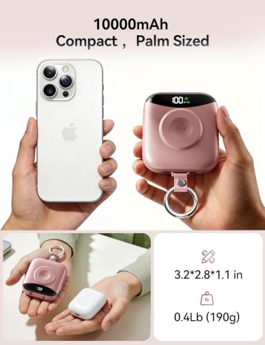 Portable Charger 10000mAh 22.5W Power Bank Built-in 2 Cables Keychain - color: Rose Gold
