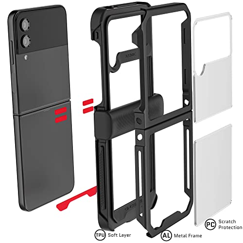 Ghostek Atomic Slim Galaxy Z Flip 4 Case - Clear Back with Black Aluminum Metal Bumper, Shockproof & Dual-Layer Protective Phone Case, Phone Cover Designed for 2022 Samsung Z Flip 4 (6.7") (Black) - color: Black, size: Galaxy Z Flip 4