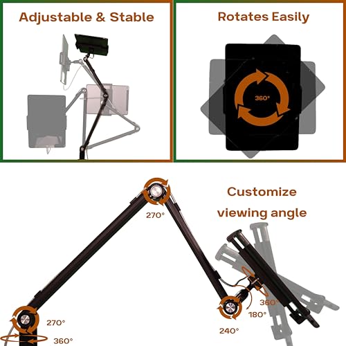 Stand for 16 Inch Portable Monitor - Heavy Duty Aluminum Mount with Infinite Angle Adjustment, Built-in Cable Management - Fits iPad Pro 12.9, Tablets, iPhone (Holds 4.7"-16" Devices) - color: Black