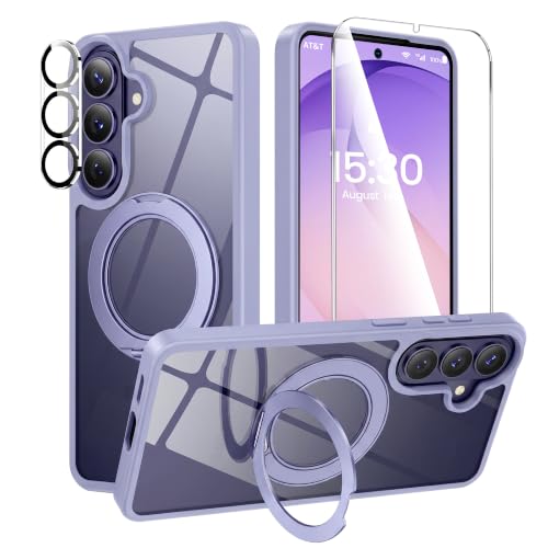 360°Ring Stand for Samsung Galaxy S26 Plus Case with 1X Screen Protector +1X Camera Cover,Fit for MagSafe, Anti-Yellowing & Scratch-Resistant Back Phone Case for Galaxy S26 Plus 6.7", Clear Purple - color: Clear Purple, size: for S26 Plus