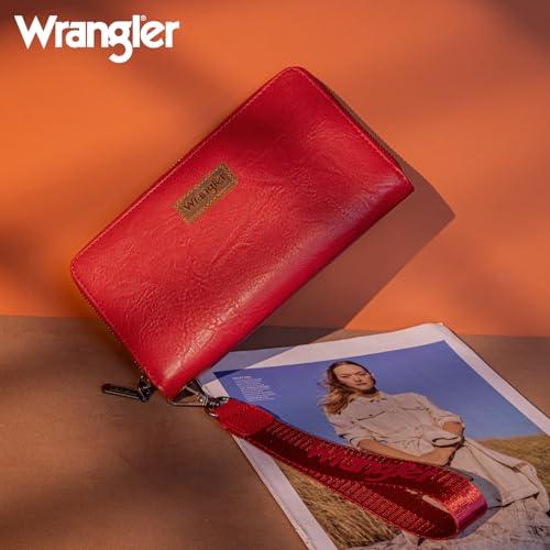 Wrangler Womens Wallet Wristlet Long Purse Designer Clutch Large Capacity Credit Card Holder for Women - color: A-Red