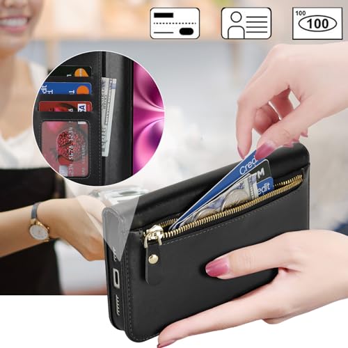 Ｈａｖａｙａ for iPhone 16 case Wallet with Card Holder Zipper for Women Men PU Leather Flip Folio Credit Card Slots Stand Shockproof Phone Cover(6.1")-Black - color: Black-A