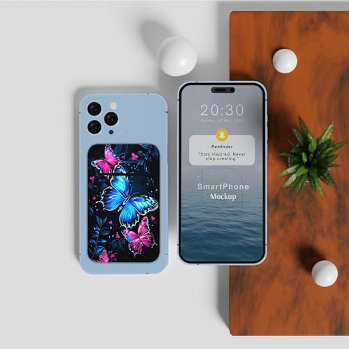Phone Credit Card Holder Stick on, Phone Case Wallet, Cell Phone Pocket Self Adhesive Stretchy Lycra Stick on Wallet ID Credit Card Case Pouch Sleeve for All Smartphones, Blue Red Butterfly - color: Phone Case Wallet-610