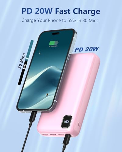 50000mAh Portable Charger Power Bank, PD 30W Fast Charging - color: Pink
