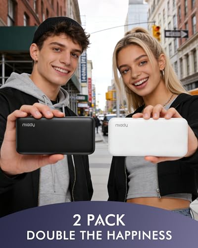 Miady 2-Pack Portable Charger, Slim 10000mAh Power Bank Travel Battery Pack - color: Black+Black