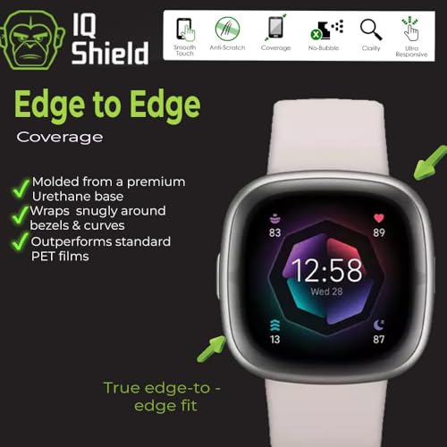 IQShield 6 Pack for Fitbit Sense 2 / Fitbit Versa 4 Screen Protector,Easy Install, Ultra Thin, Smudge-Resistant, Anti-Scratch, Anti-Bubble, Clear TPU Film - size: 1.58 INCH