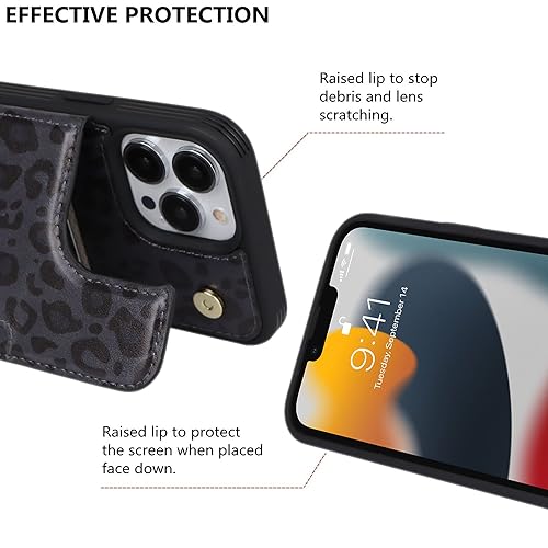 iCoverCase Compatible with iPhone 13 Pro Max Phone Case with Card Holder, Wallet Case for Women Men RFID Blocking PU Leather Protective Case 6.7 Inch (Black Leopard) - color: Black Leopard