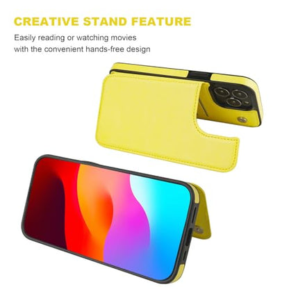ONETOP Compatible with iPhone 15 Pro Max Wallet Case with Card Holder, PU Leather Kickstand Card Slots Case, Double Magnetic Clasp and Durable Shockproof Cover 6.7 Inch (Yellow) | Kickstand,ID/Cash Holder,Case Wallet with Card Slots,Double Magnetic Clasp,