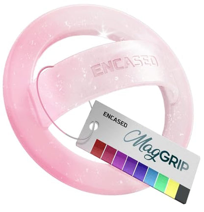 Encased Magnetic Phone Grip Holder Thin Silicone Finger Loop Ring Compatible with iPhone (Pink Sparkle) - color: Gradient Pink Sparkle