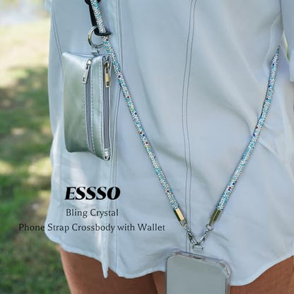 Clip and Go Strap for Phone with Wallet Crossbody, Bling Crystal Phone Strap Crossbody for Hands-Free Style - color: Multicolor