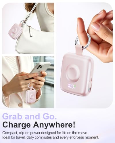 Portable Charger 3 in 1, Smaller 10000mAh Built-in Cables 22.5W Power Bank - color: Pink