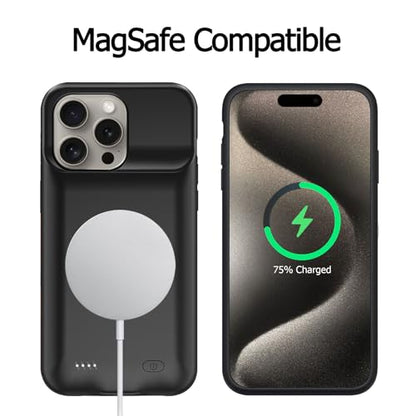 Battery Case for iPhone 15 Pro Max, [12000mAh] Enhanced Portable Protective Qi Wireless Charger Case Battery Pack with CarPlay Wireless Charging Case Compatible for iPhone 15 Pro Max (6.7 inch)-Black - size: iPhone 15 Pro Max