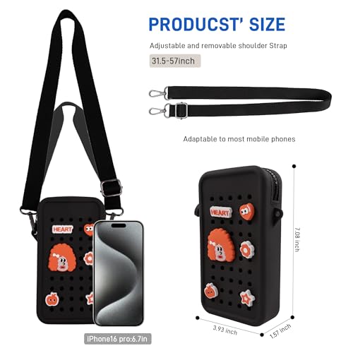 CANDY Small Crossbody Bag with Wide Shoulder Strap and Larger Holes for Charms – Adjustable, Stylish, and Comfortable Everyday Bag (Black) - color: Black Updated