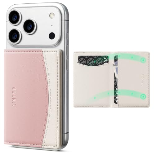 VULKIT Phone Card Holder Stick on Adhesive Credit Card Holder RFID Blocking Sticky Phone Wallet Compatible with iphone Leather Card Case for Women - color: Pink