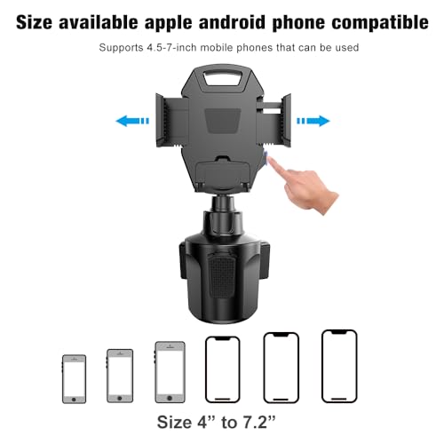 Car Cup Holder Phone Mount, 360° Rotating Clip, Retractable Rotatable Rod, One-Touch Operation, Anti-Shake Car Phone Holder Fit 2.76-3.78in Base, Compatible with 4-7.2in Smartphones