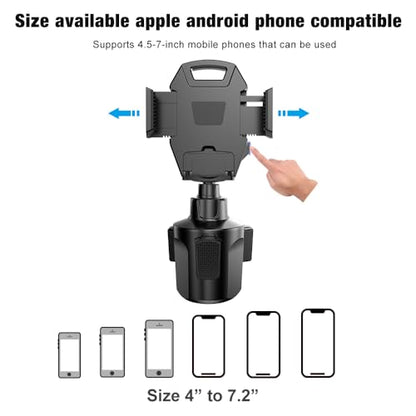 Car Cup Holder Phone Mount, 360° Rotating Clip, Retractable Rotatable Rod, One-Touch Operation, Anti-Shake Car Phone Holder Fit 2.76-3.78in Base, Compatible with 4-7.2in Smartphones
