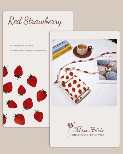 Leather Cell Phone Purse Crossbody Bag for Women | Adjustable Shoulder Strap, Card Slots, Secure Wallet Interior, Cute Pattern Styles, Small Carry for Travel and Daily Use - color: Strawberry