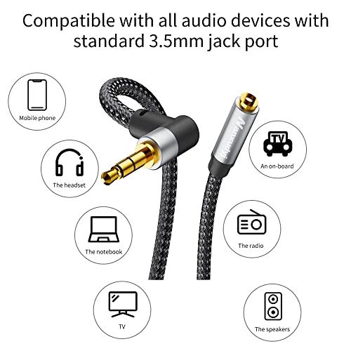 3.5mm Headphone Extension Cord 5ft,3.5mm Male to Female Stereo Audio Extension Cable/90 Degree Right Angle Aux Cable for Smartphones, Tablets, Media Players - size: 5 ft